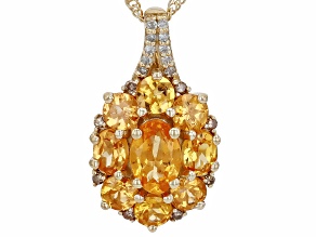 Spessartite With White And Champagne Diamond 10k Yellow Gold Pendant With Chain 2.02ctw