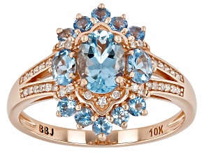 Blue Santa Maria Aquamarine With White Diamond 10k Rose Gold Ring 1.35ctw
