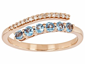 Blue Santa Maria Aquamarine With White Diamond 10k Rose Gold Bypass Ring 0.44ctw