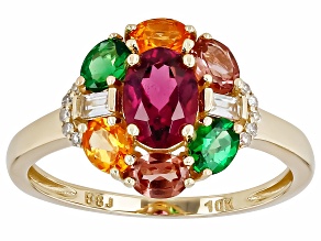 Multi-Color Multi Gemstone 10k Yellow Gold Ring 2.11ctw