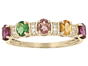 Multi Gemstone 10k Yellow Gold Ring 1.02ctw