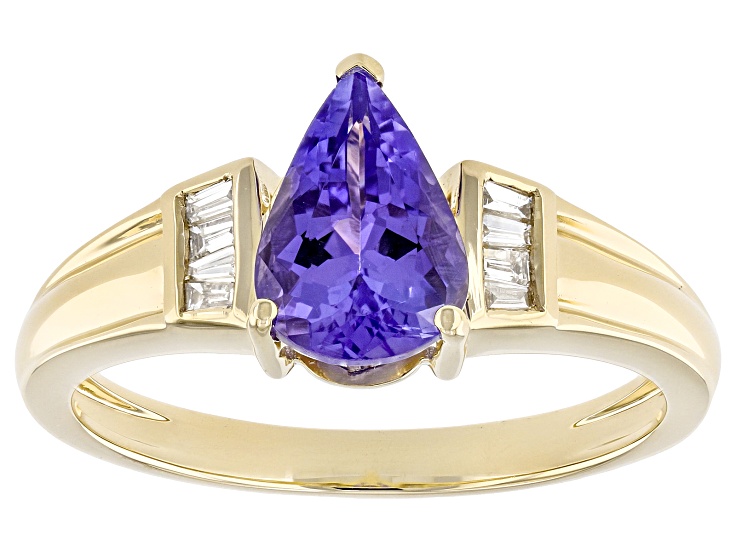 Tanzanite With Lab Grown White Diamond 10k Yellow Gold Ring