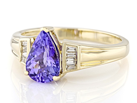 Tanzanite With Lab Grown White Diamond 10k Yellow Gold Ring