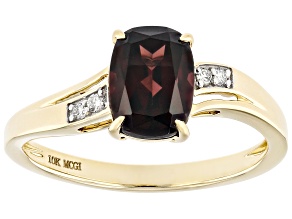Red Zircon With Lab Grown White Diamond 10k Yellow Gold Ring 1.65ctw