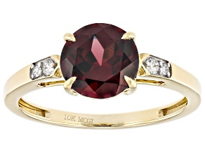 Red Zircon With Lab Grown White Diamond 10k Yellow Gold Ring 2.44ctw
