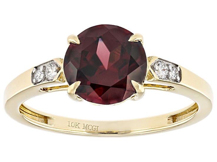 Red Zircon With Lab Grown White Diamond D-F VS2-SI 10k Yellow Gold Ring 2.44ctw
