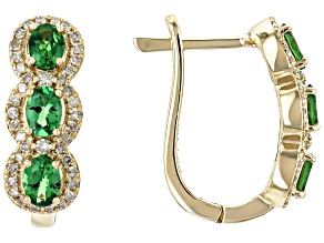 Green Tsavorite With White Diamond 10k Yellow Gold Earrings 1.24ctw