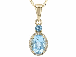 Blue Aquamarine 10k Yellow gold Pendant With Chain 1.13ctw