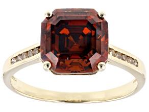 Cognac Strontium Titanate With Champagne Diamond 10k Yellow Gold Ring 4.47ctw