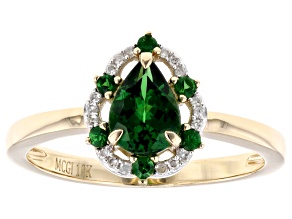 Tsavorite With White Diamond 10k Yellow Gold Ring 0.78ctw