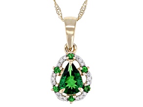 Tsavorite With White Diamond 10k Yellow Gold Pendant With Chain 0.78ctw