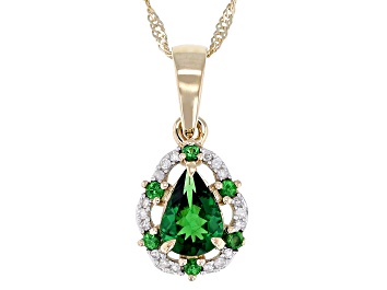 Picture of Tsavorite With White Diamond 10k Yellow Gold Pendant With Chain 0.78ctw
