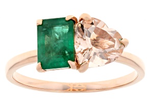 Morganite With Zambian Emerald 10k Rose Gold Toi Et Moi Ring 1.63ctw