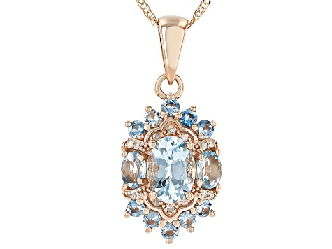 Blue Aquamarine 10k Rose Gold Pendant With Chain 1.20ctw