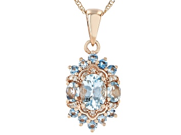 Picture of Blue Aquamarine 10k Rose Gold Pendant With Chain 1.20ctw