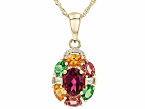 Multi Gemstone 10k Yellow Gold Pendant With Chain 2.08ctw