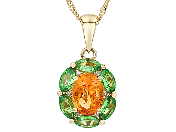 Orange Spessartite 10k Yellow Gold Pendant With Chain 2.08ctw