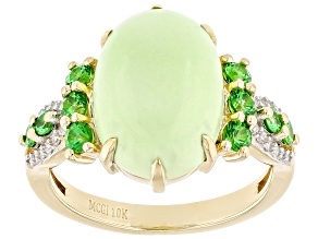 Gaspeite With Tsavorite With White Diamond 10k Yellow Gold Ring 0.31ctw