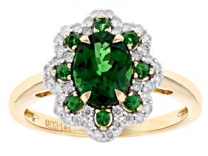 Green Tsavorite With White Diamond 14k Yellow Gold Ring 1.45ctw