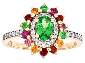 Multi-Garnet 10k Yellow Gold Halo Ring 1.15ctw