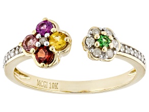 Multi-Garnet 10k Yellow Gold Ring 0.43ctw