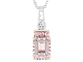 Peach Morganite Two Tone Platinum & 14k Rose Gold Pendant With Chain 3.96ctw