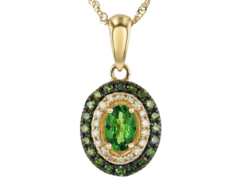 Green Tsavorite 10k Yellow Gold Pendant With Chain 0.70ctw