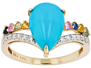 Sleeping Beauty Turquoise 10k Yellow Gold Ring 0.35ctw