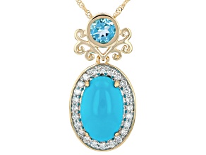 Sleeping Beauty Turquoise 10k Yellow Gold Pendant With Chain 0.85ctw