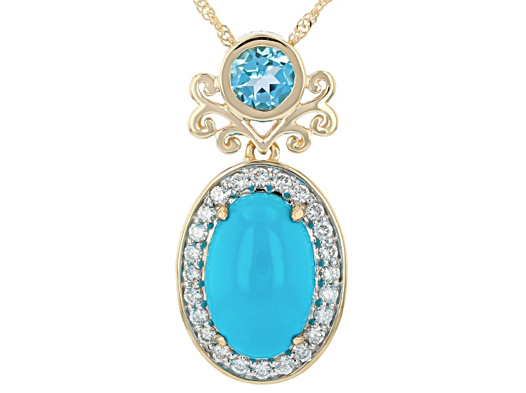 Sleeping Beauty Turquoise 10k Yellow Gold Pendant With Chain 0.85ctw