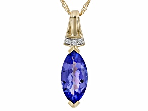 Blue Tanzanite 10K Yellow Gold Pendant With Chain 1.46ctw