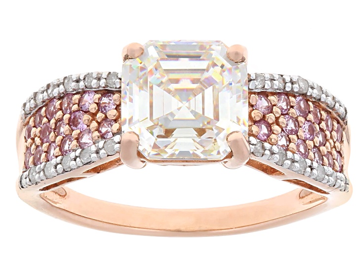 White Strontium Titanate 10k Rose Gold Ring 3.49ctw