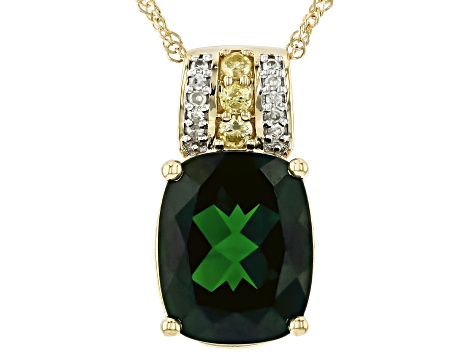 Chrome Diopside 10K Yellow Gold Pendant With Chain 2.83ctw