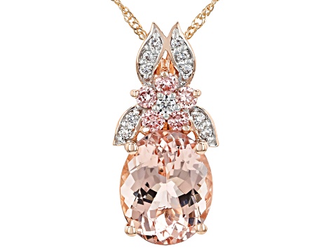 Peach Morganite, Pink And White Diamond 10k Rose Gold Ring 3.14ctw