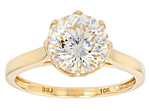 White Strontium Titanate 10k Yellow Gold Solitaire Ring 3.40ct