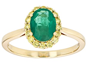 Green Zambian Emerald 10k Yellow Gold Ring 1.18ctw