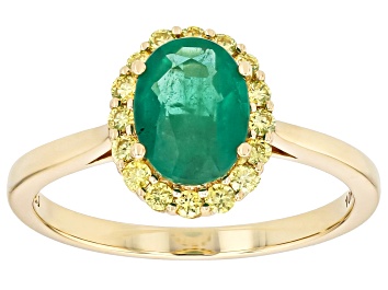 Picture of Green Zambian Emerald 10k Yellow Gold Ring 1.18ctw