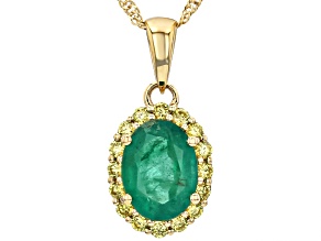 Green Zambian Emerald 10k Yellow Gold Pendant With Chain 1.18ctw