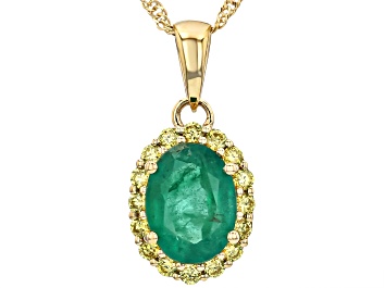 Picture of Green Zambian Emerald 10k Yellow Gold Pendant With Chain 1.18ctw
