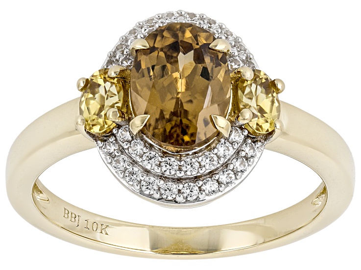 Imperial Zircon with Yellow and White Zircon 10K Yellow Gold Double Halo Ring 2.13ctw
