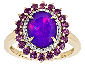 Purple Ethiopian Opal 10K Yellow Gold Halo Ring 2.31ctw