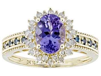 Picture of Blue Tanzanite With Blue Diamond And White Diamond 10k Yellow Gold Ring 1.37ctw
