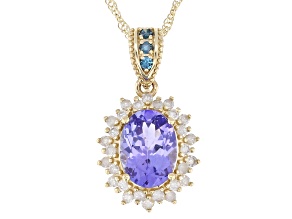 Blue Tanzanite With Diamond 10k Yellow Gold Pendant With Chain 1.33ctw