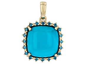 Sleeping Beauty Turquoise With Lab Grown Diamond 10K Yellow Gold Enhancer Pendant 0.17ctw