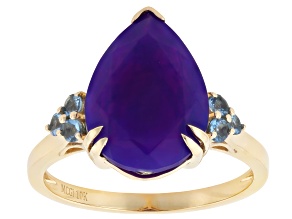 Purple Ethiopian Opal with Blue Ofiki Aquamarine 10k Yellow Gold Ring 4.21ctw