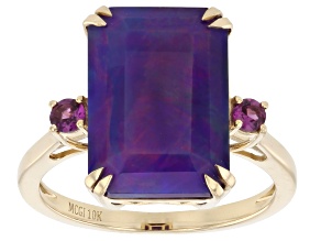 Purple Ethiopian Opal with Grape Color Garnet 10K Yellow Gold Ring 5.55ctw