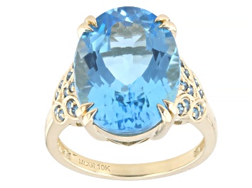 Picture of Swiss Blue Topaz 10K Yellow Gold Ring 10.98ctw