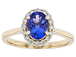 Tanzanite with White Lab Grown Diamond 10K Yellow Gold Ring 1.30ctw