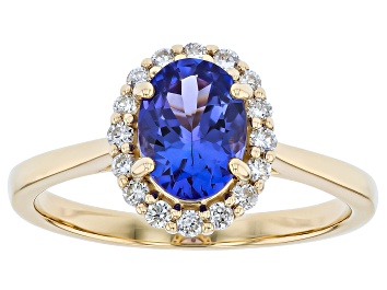 Picture of Tanzanite with White Lab Grown Diamond 10K Yellow Gold Ring 1.30ctw