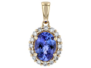 Tanzanite with White Lab Grown Diamond 10K Yellow Gold Pendant 1.30ctw